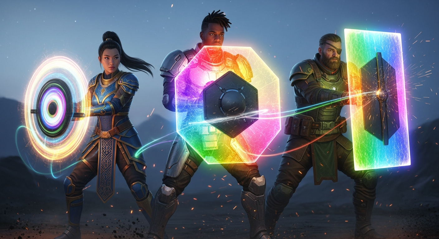 Three Guardians with Rainbow Shields